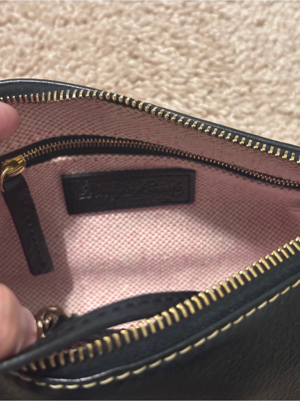 Dooney & Bourke Black Pebble Leather Mini Barrel Wristlet with Gold Hardware - Picture 9 of 11